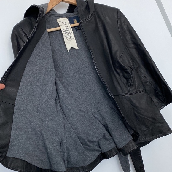Bird by Juicy Couture Soft Leather Jacket Hoodie w/ Peplum🖤 - Picture 4 of 17